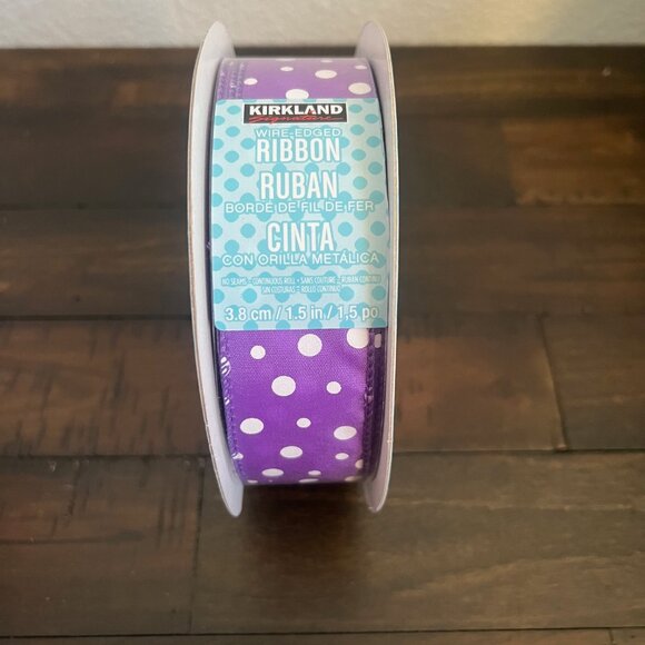 NEW! Kirkland Wire-edged Ribbon 50 YD NEW As shown Purple Polka Dot - Picture 1 of 3